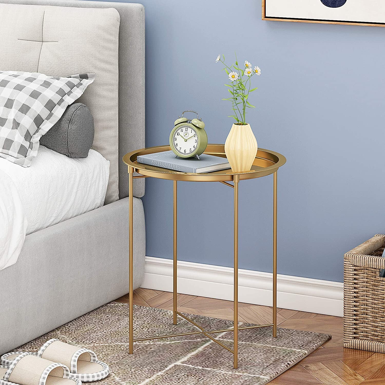 Round End Table Accent Side Table Nightstand with Removable Tray Top ModernSmall