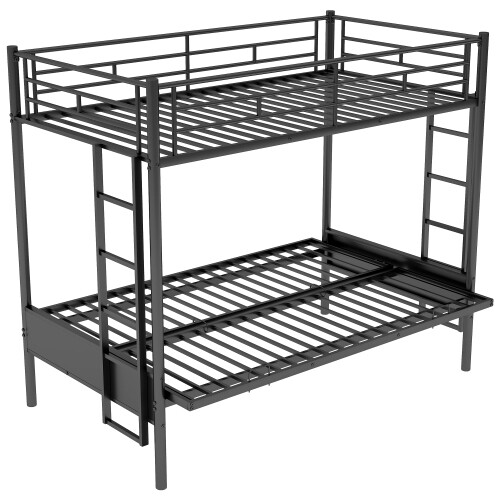 Convertible Bed Twin over Full Metal Bunk Bed Multi-Function Black Bed Frame