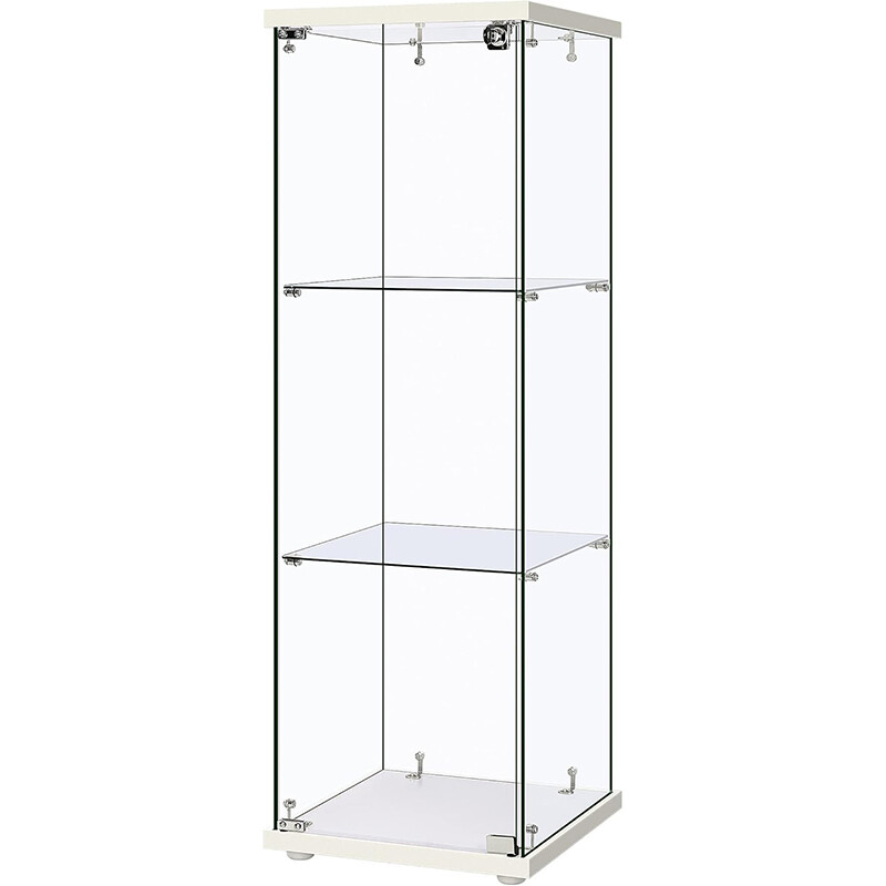 Glass Display Cabinet 3-Shelf Glass Curio Cabinet Trophy Case Bookshelf w/ Lock