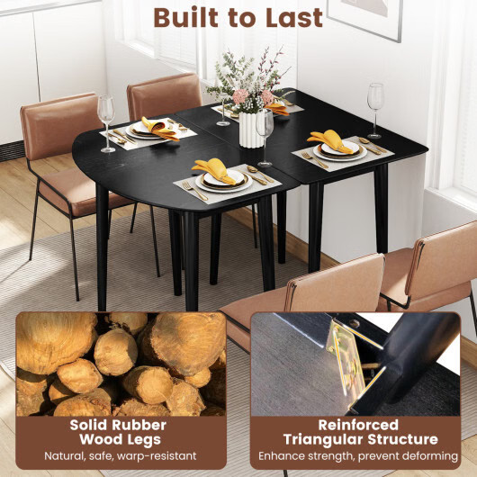 Extendable Oval Dining Table Set with 2 Half-Round Tables for 4-6 People-Black –