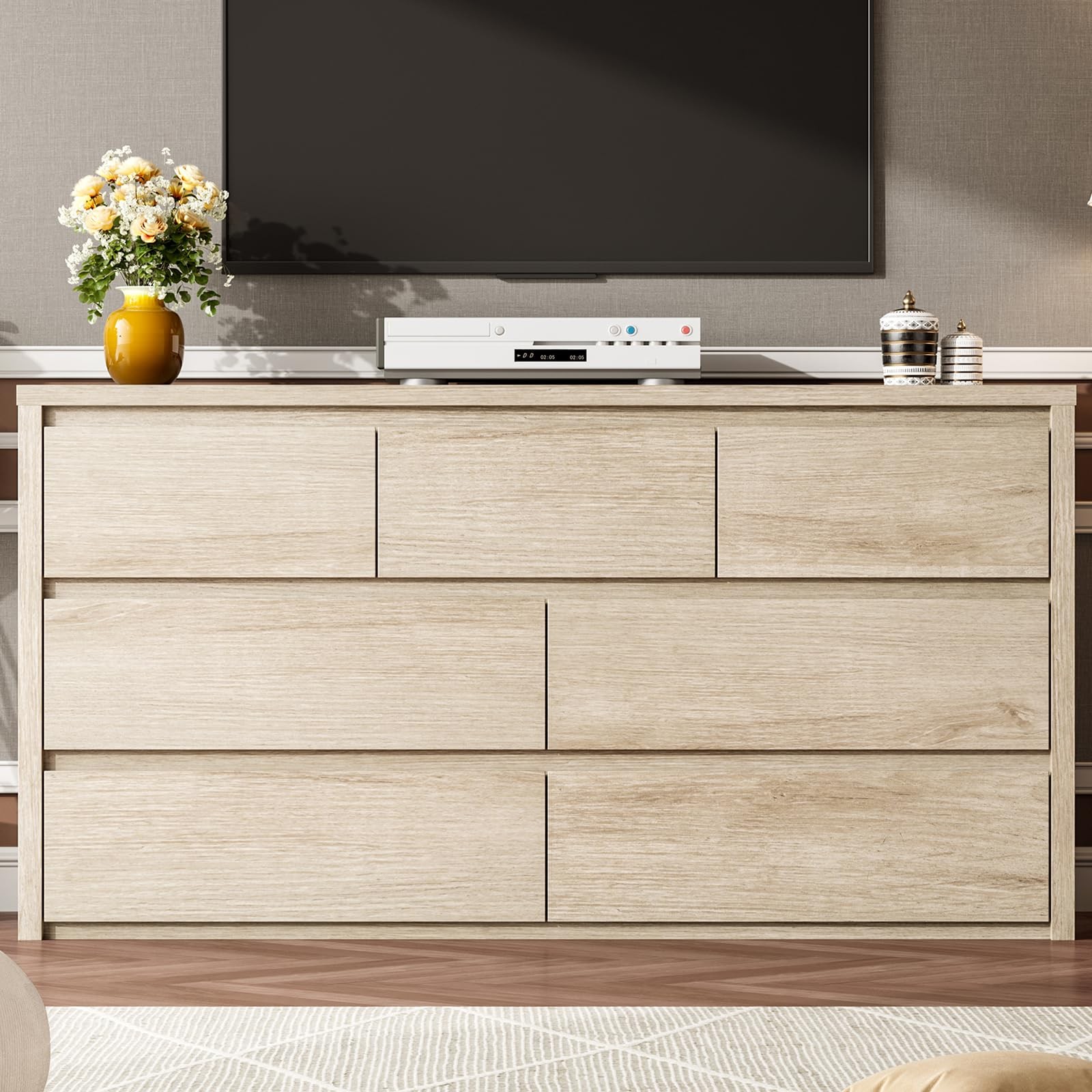 7 Drawers Dresser for Bedroom, Wide Wood Storage Cabinet Entryway Dresser Modern
