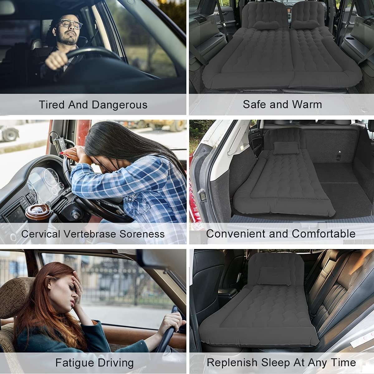 3 in 1 SUV Air Mattress Car Mattress with Air Pump, 2 Support Fillers, 2 Pillows
