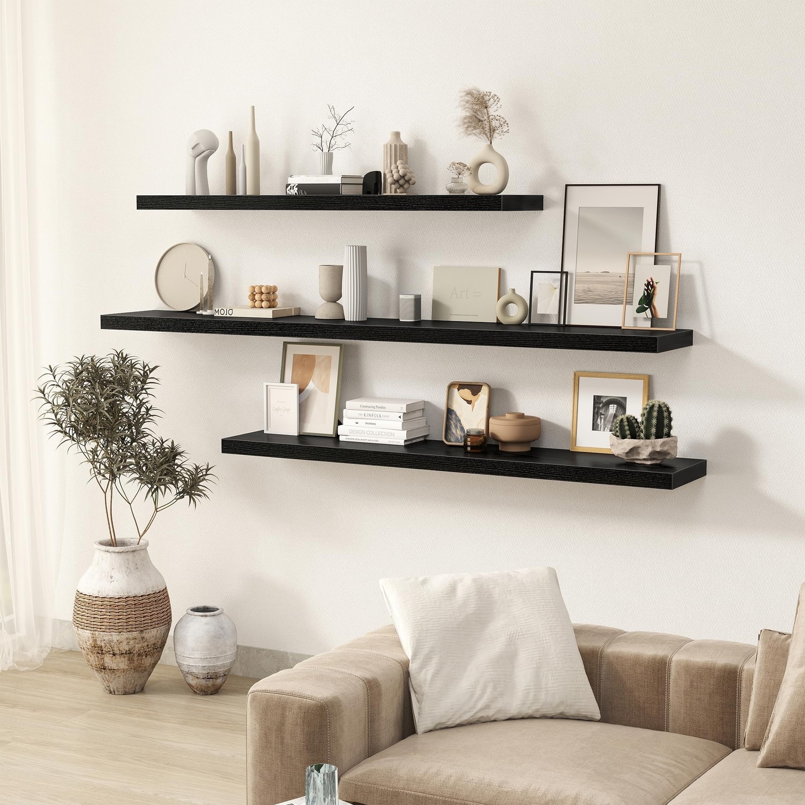 Fun Memories Black Floating Shelves Wall Shelf 48 Inch, 9.3 Inch Deep Floating