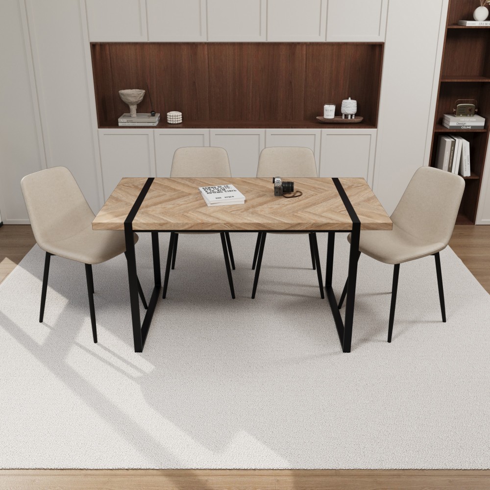 59 in MDF light wood dining table and modern dining chair 4-piece set
