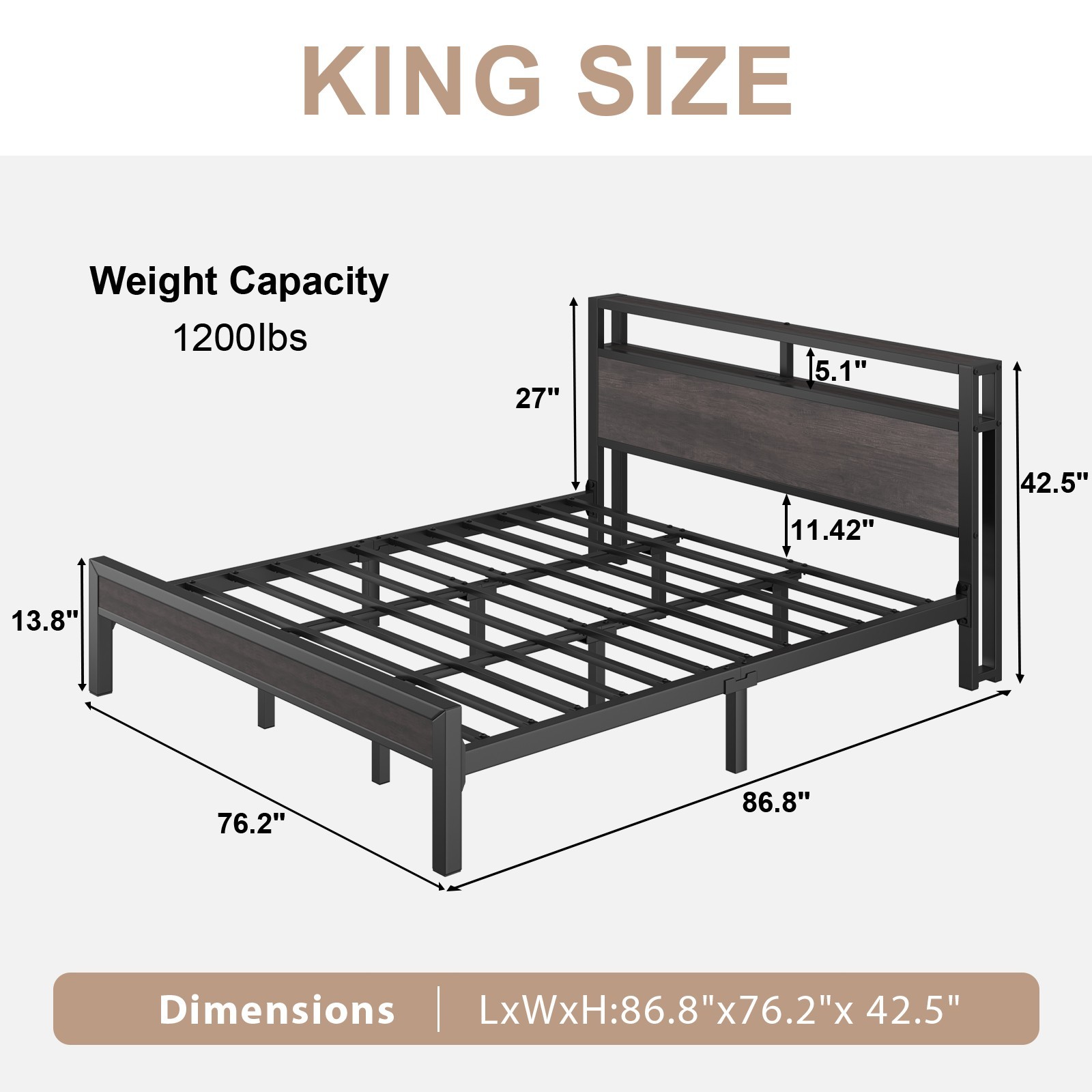 Full/Queen/King Size Bed Frame with 2-Tier Storage and LED Lights Headboard