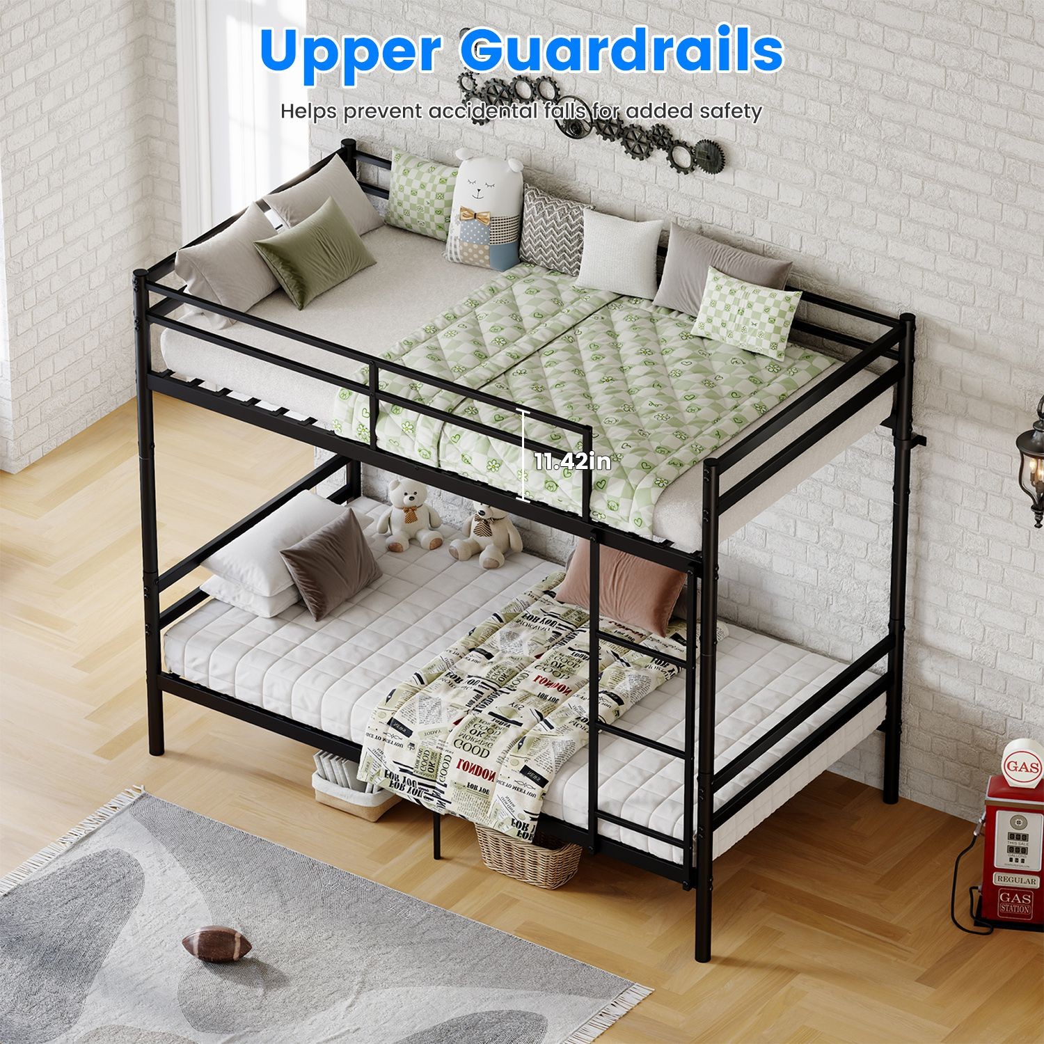 Metal Bunk Bed Twin Over Twin – Heavy Duty Industrial Bed w/ Safety Guard Rails