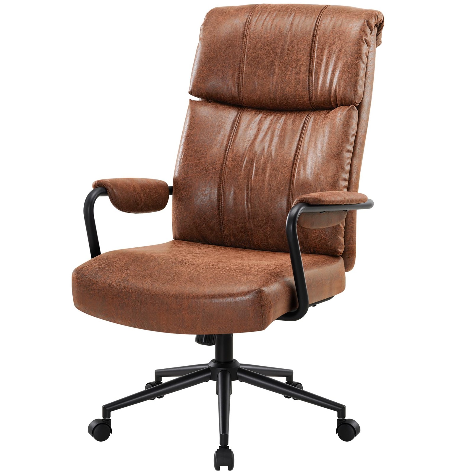 Mid Century Vintage High Back Office Chair Ergonomic Height Adjustable Brown