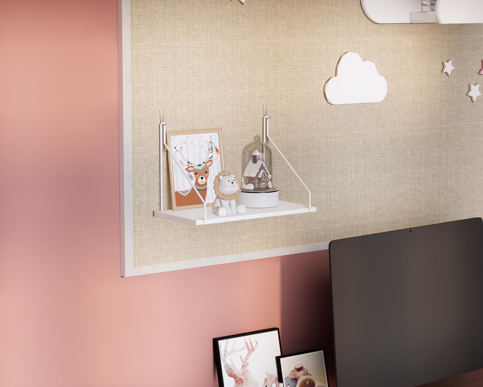 11.8 Inch Office Cubicle Floating Shelf Hooks Hanging Storage Organizer White