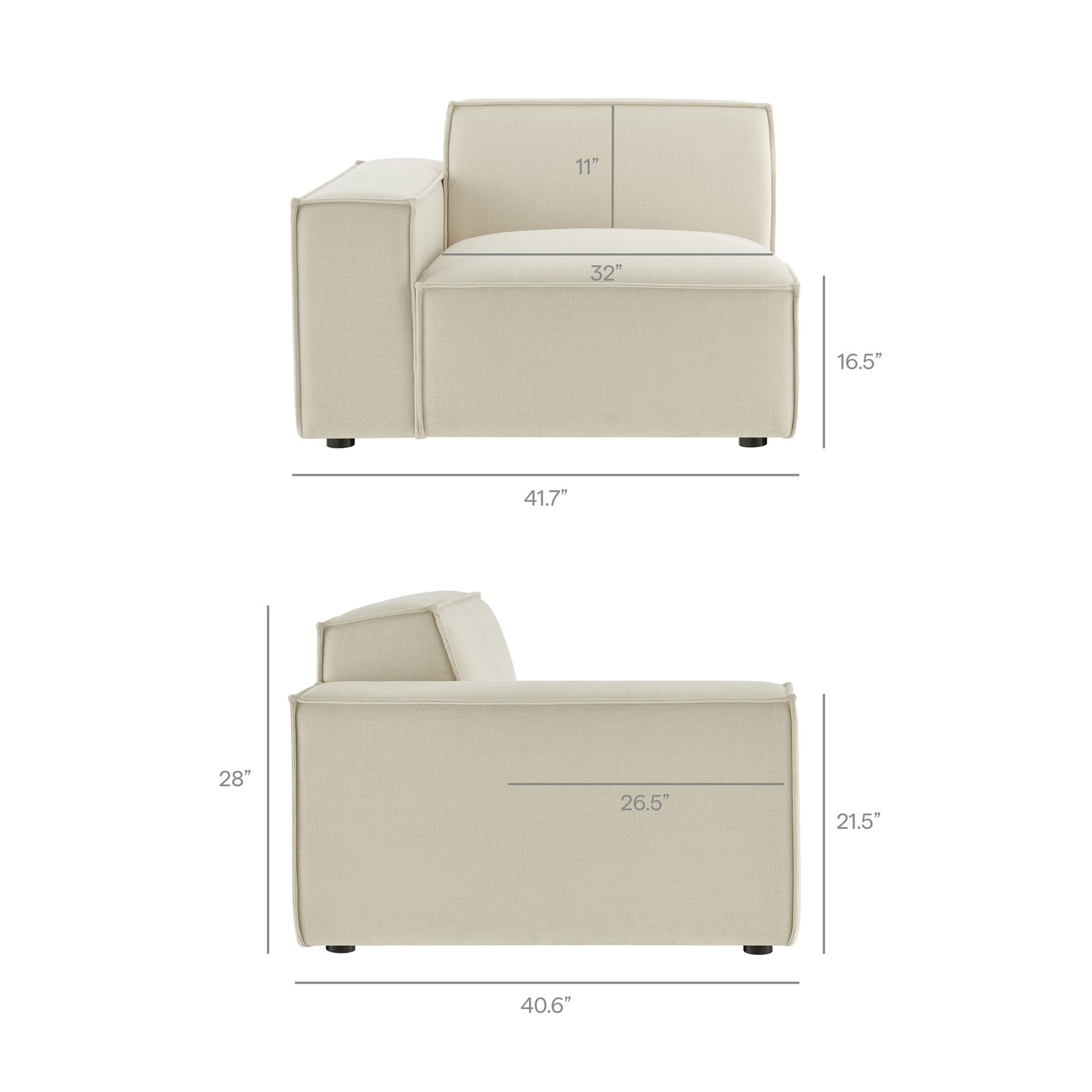 Restore 2-Piece Performance Fabric Upholstered Modular Loveseat in Ecru