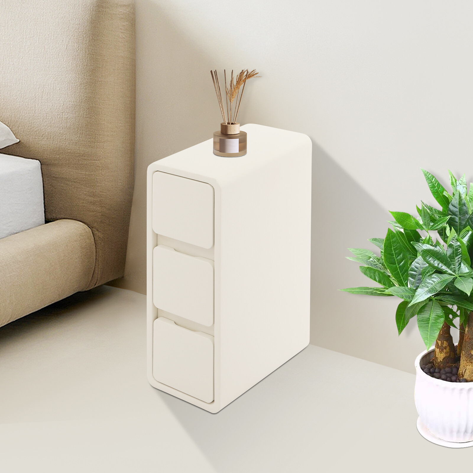 Bedside Cabinet With 3 Drawers,40*20*58 Cm Narrow Nightstand For Bedroom