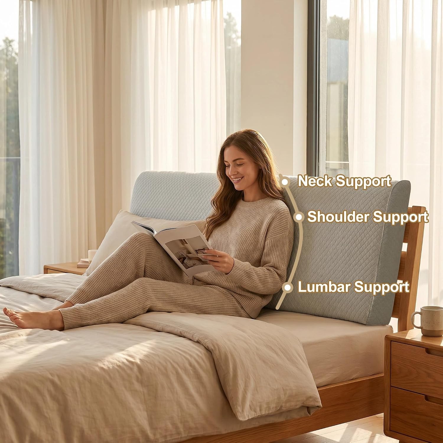 No-Tools Headboard Pillow King Size – Instant Back Support for Bed Reading,