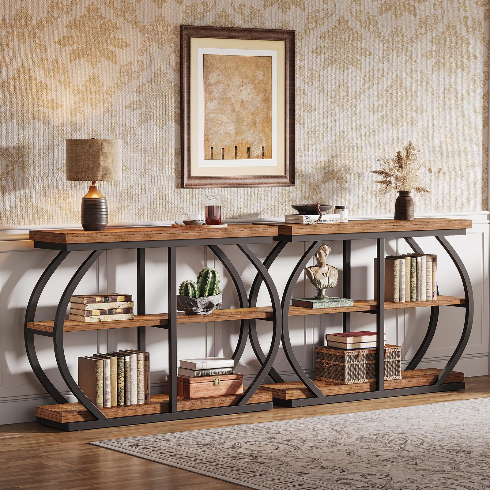 41.3″ Console Table Industrial 3-Tier Entryway w/Metal Frame & Stone Base