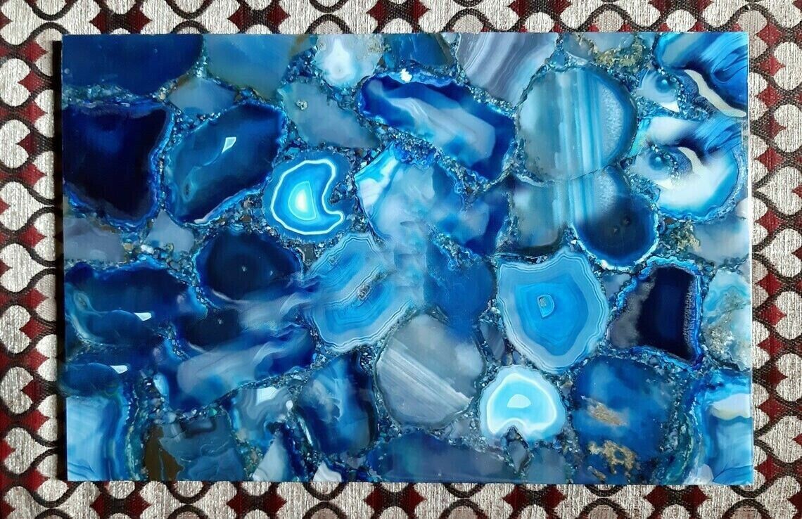18″ x 12″ Blue Agate Table Top / Agate Side End Top Gemstones Home Living Decor