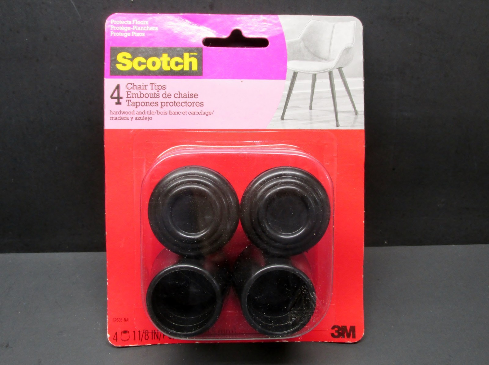 Scotch Chair Tips, # SP605-NA, Black Rubber, 1 1/8″ / 28.5mm, 4 Pack, New