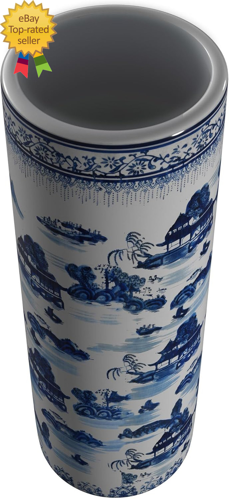 20″ Landscape Blue & White Porcelain Umbrella Stand