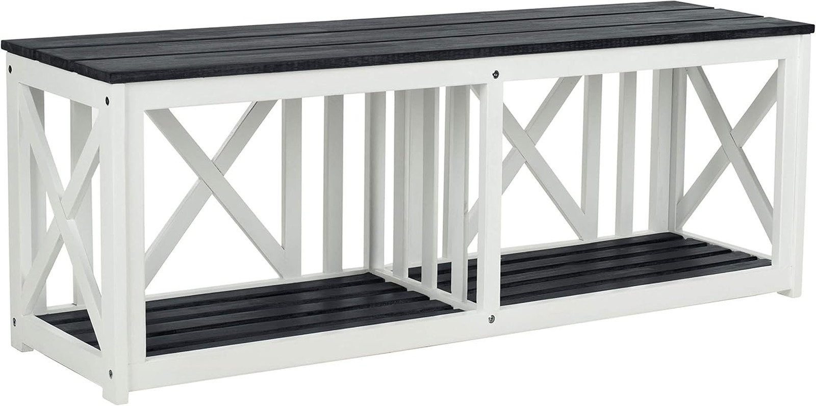 SAFAVIEH Outdoor – Branco Storage Bench – Dark Slate Grey & White Solid Acacia W
