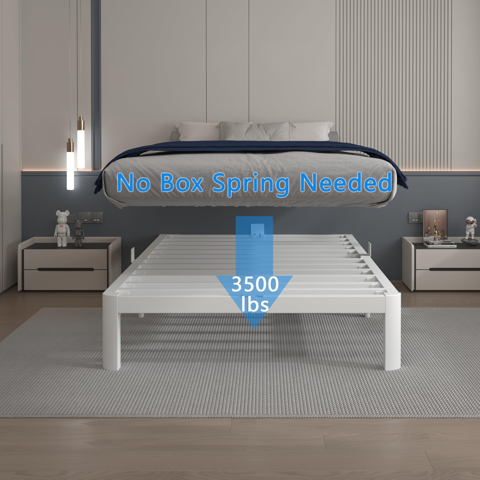 KOSOSO White 10 Inch Twin Bed Frames, Metal Bed Frame Twin Size Anti-Slip