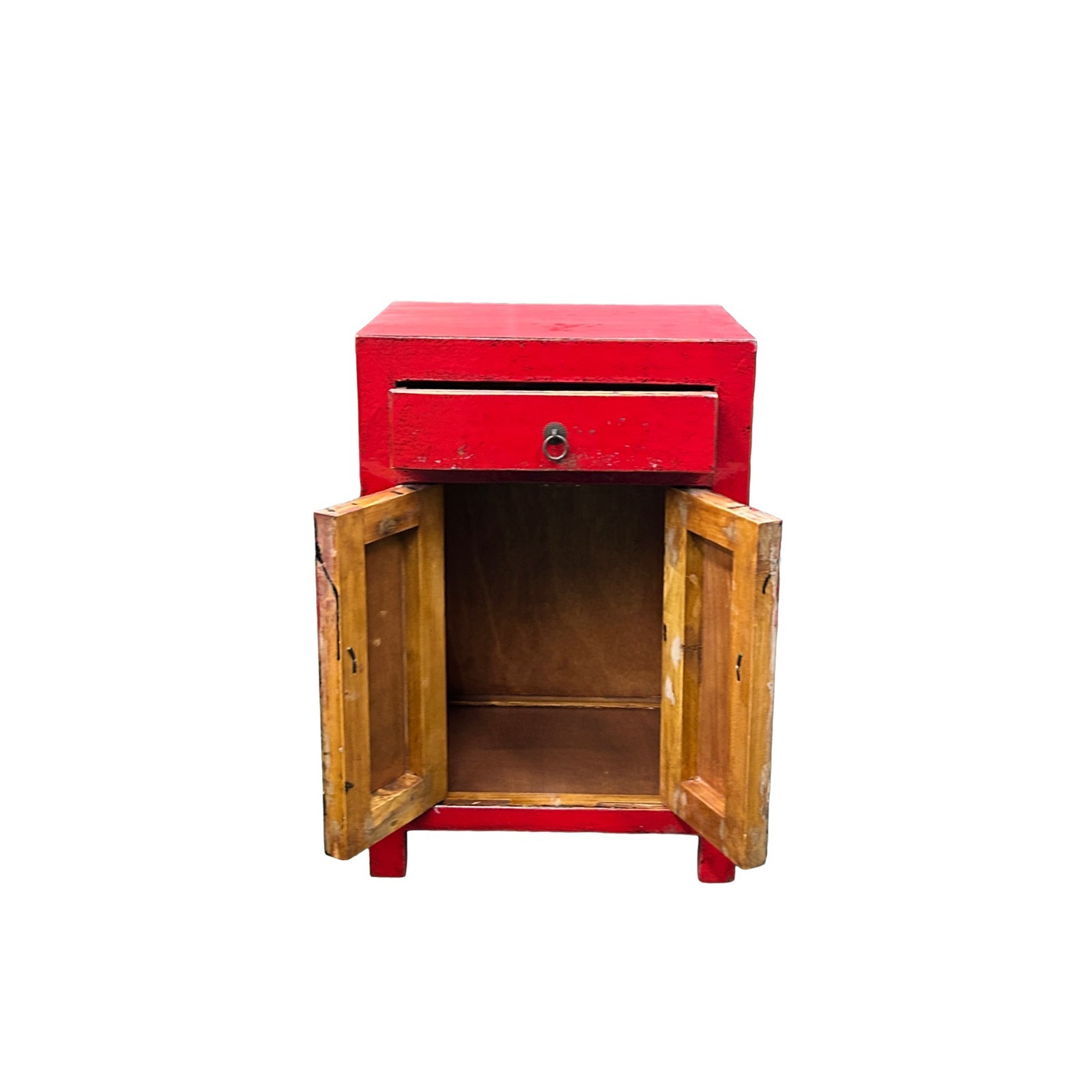 Distressed Rustic Rough Bright Red Drawer Small End Table Nightstand GB599
