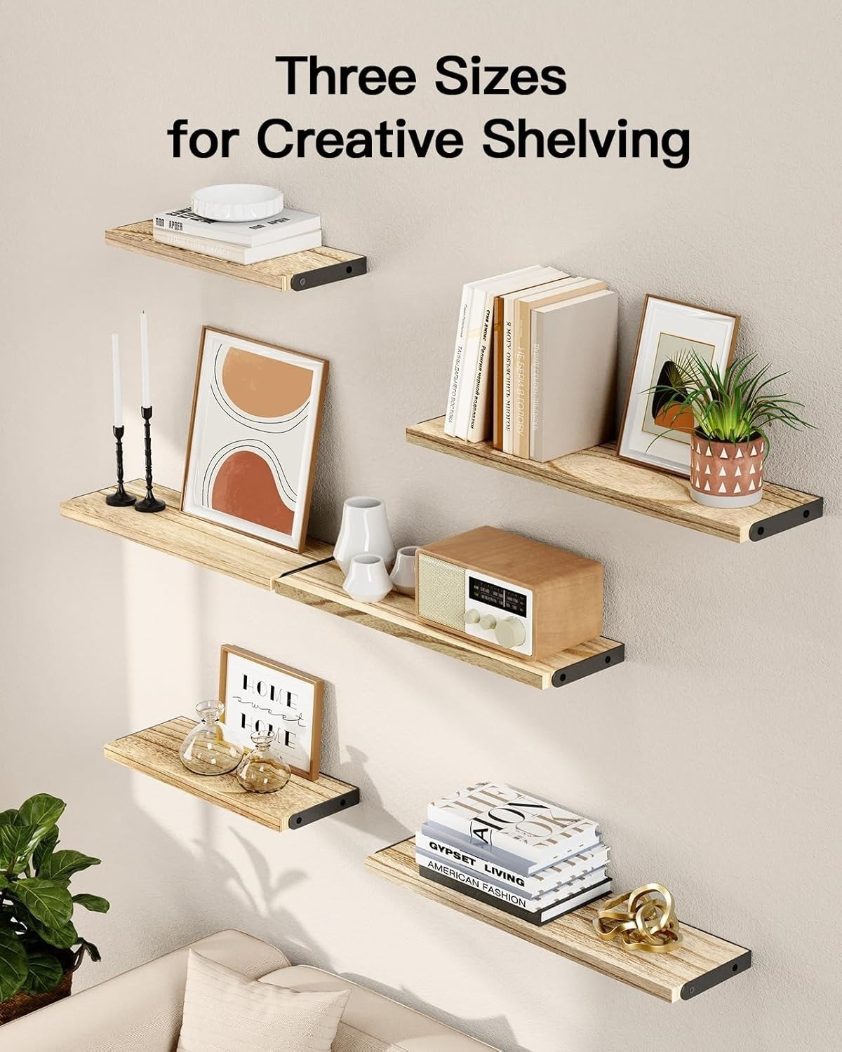 6 pack Rustic Wood Floating Shelves for Wall Decor Farmhouse Shelf for Bedroom
