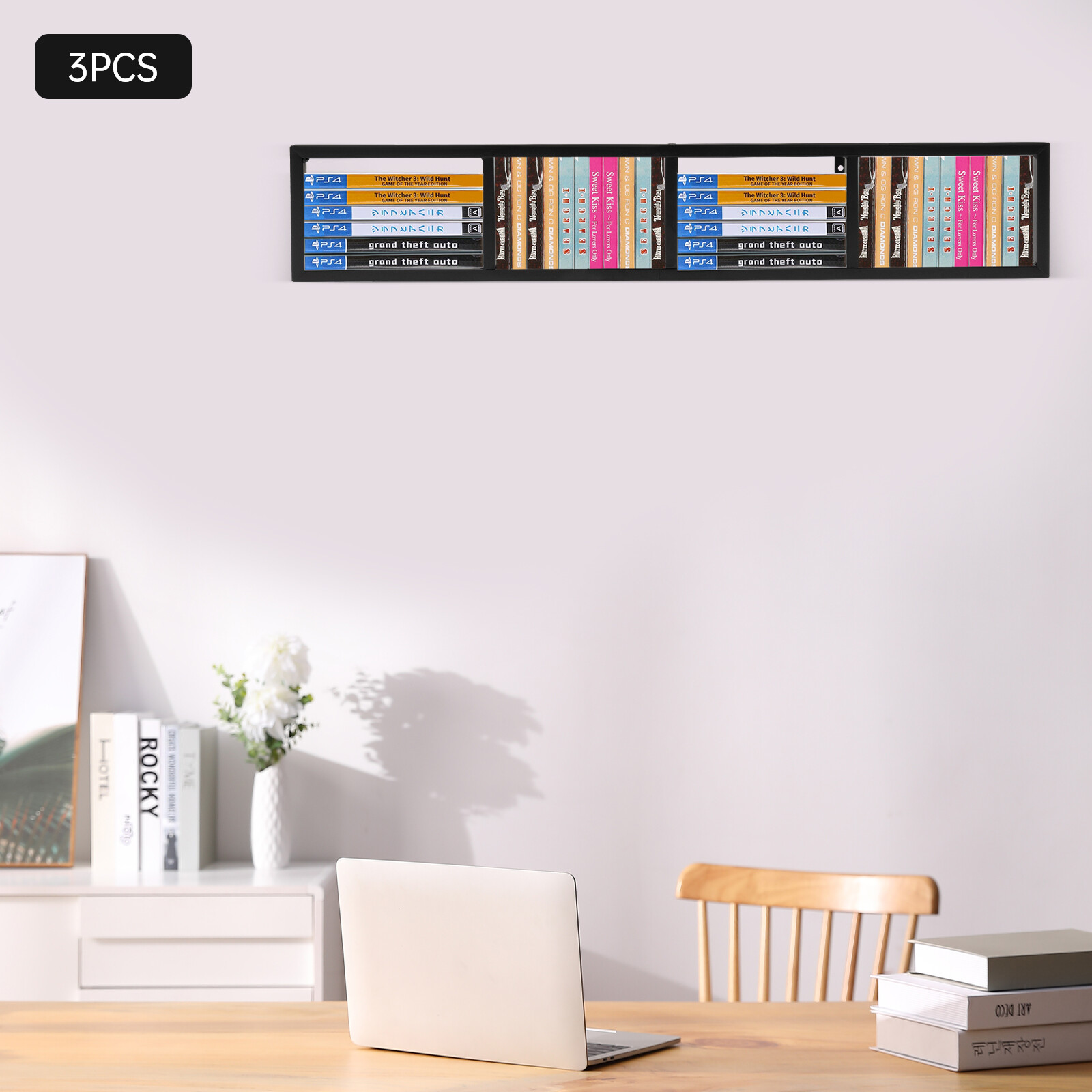 34 Inch Wall Mount Media Storage Rack CD DVD Organizer Metal Shelf Black NEW