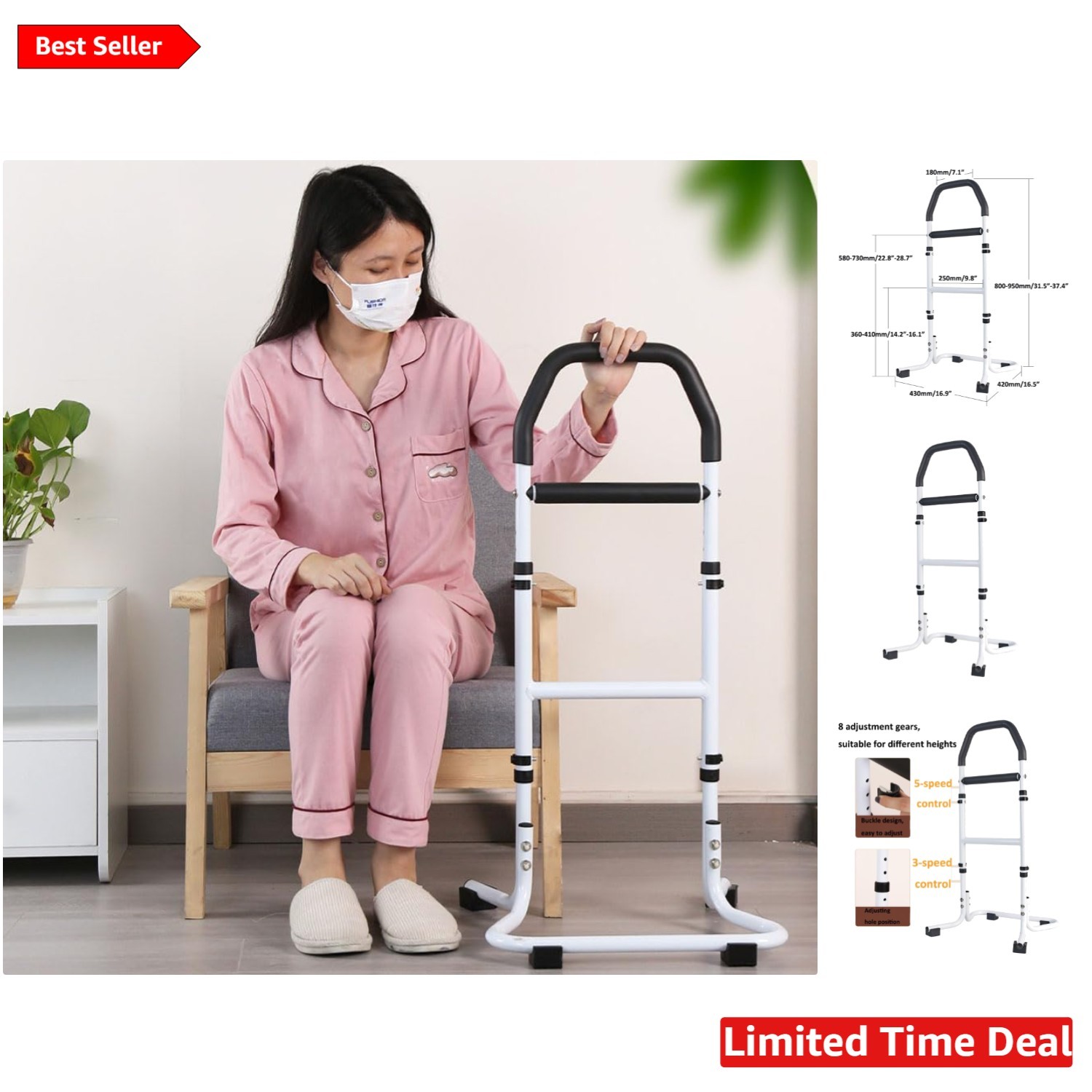 Safety Grab Bar with Modern Design – Adjustable Support for Limited Mobility