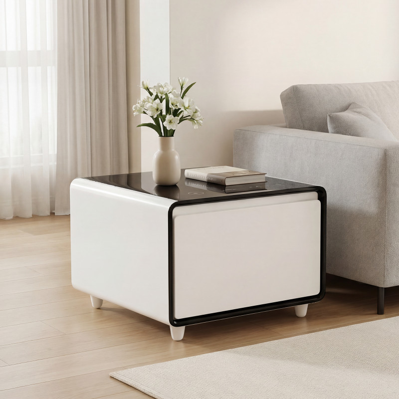 Modern Smart Coffee Side Table with Built-in Fridge Power Socket Induction Light