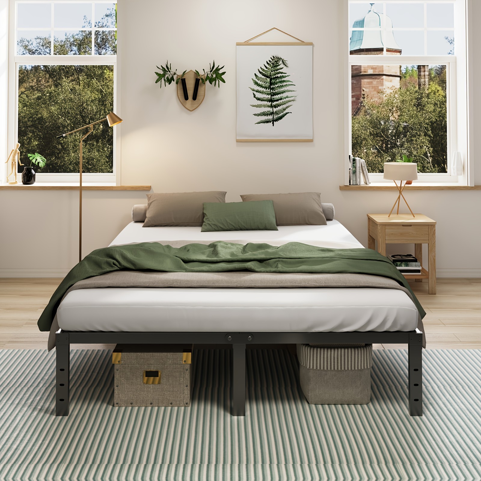 Metal Bed Frame, Bed Frame with Storage Space,Heavy Duty Sturdy Mattress Foundat