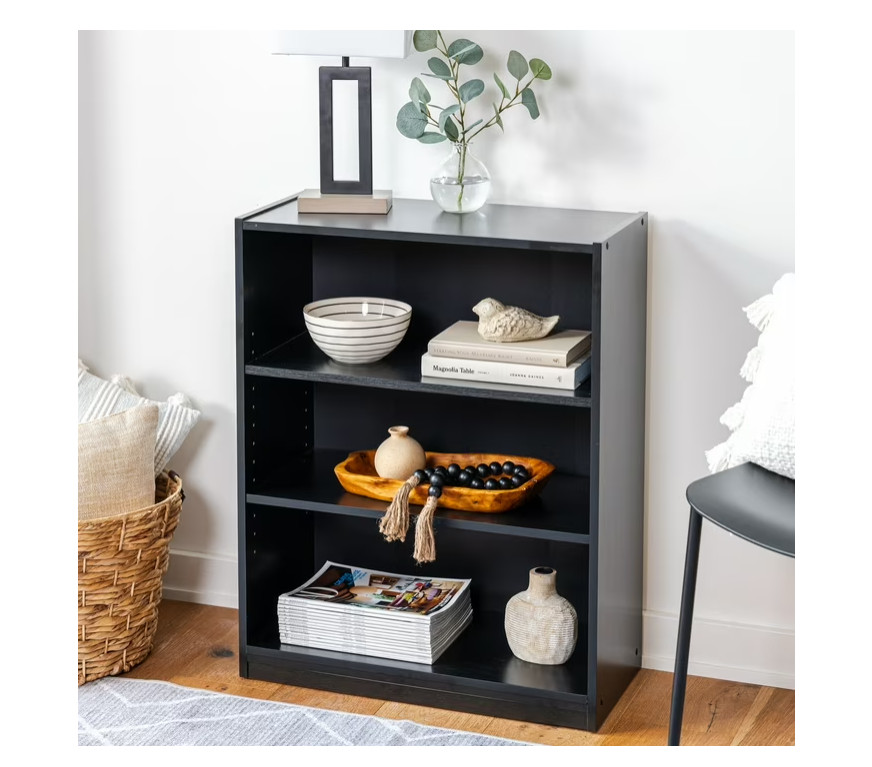 Mainstays 3-Shelf Bookcase with Adjustable Shelves, True Black Oak