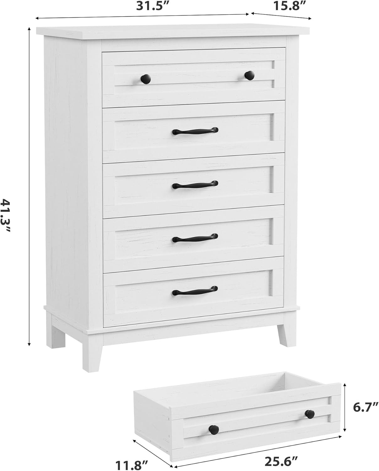 Bedroom Dresser 5 Drawer 41.3 Inch Tall Vertical Drawer with Large Storage