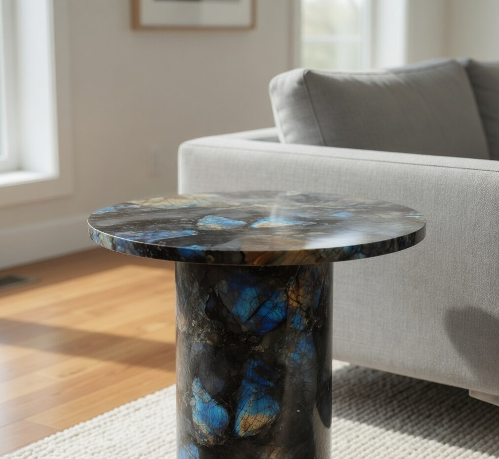 Labradorite Gemstone Side Table – Unique Luxury Accent End Table Home decor