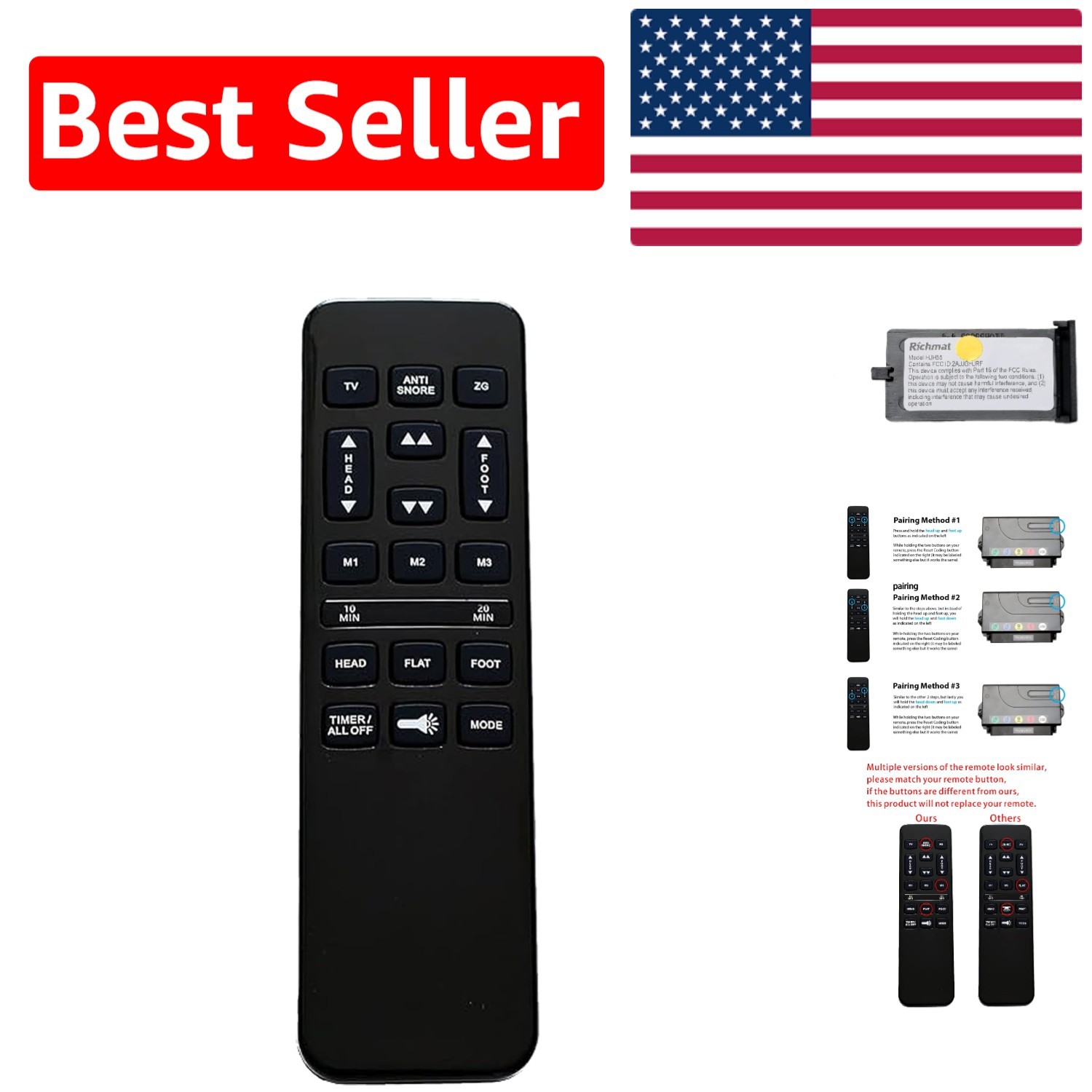 Classic Brands Adjustable Bed Remote – Ergonomic, Black, Infrared Control