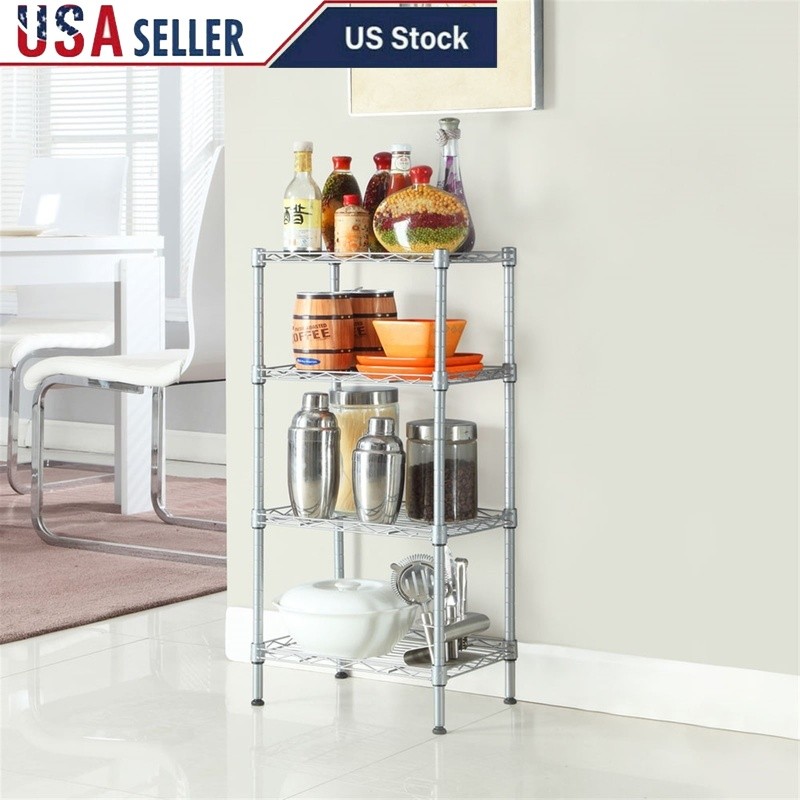 Carbon Steel 4-Shelf Adjustable Storage Rack Freestanding Organizer Metal Shelf