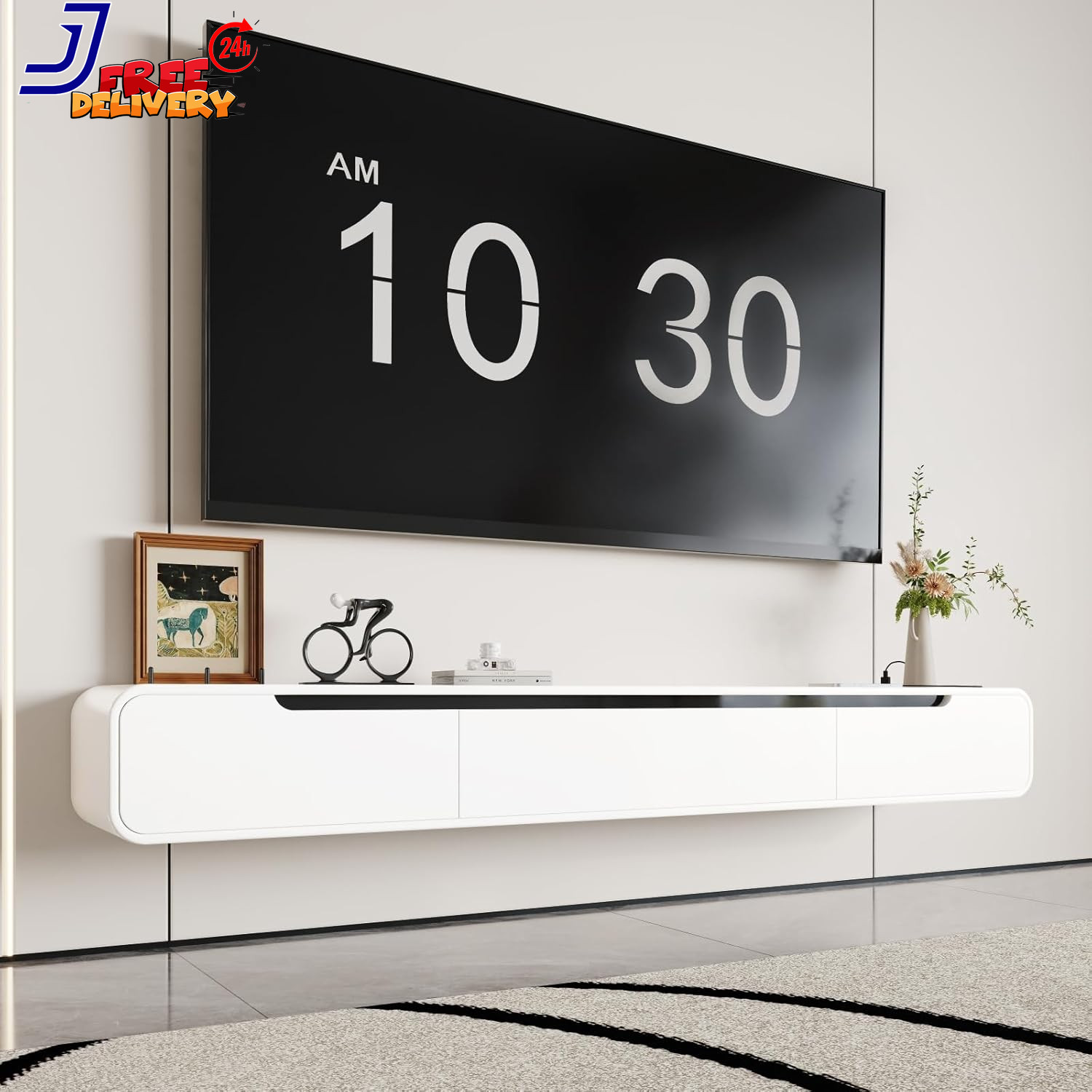 Fully-Assembled Floating TV Stand 70.8″ Wall Mounted TV Stand with Power Outlet