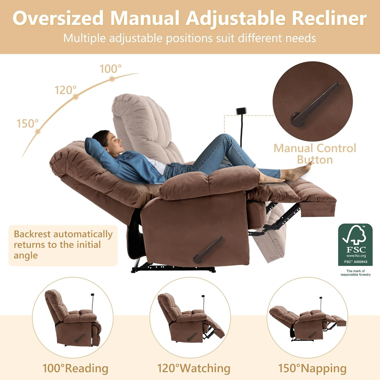 Oversized Recliner Chair, Big Man Recliner Chairs for 400LBS Adults, Extra Wide