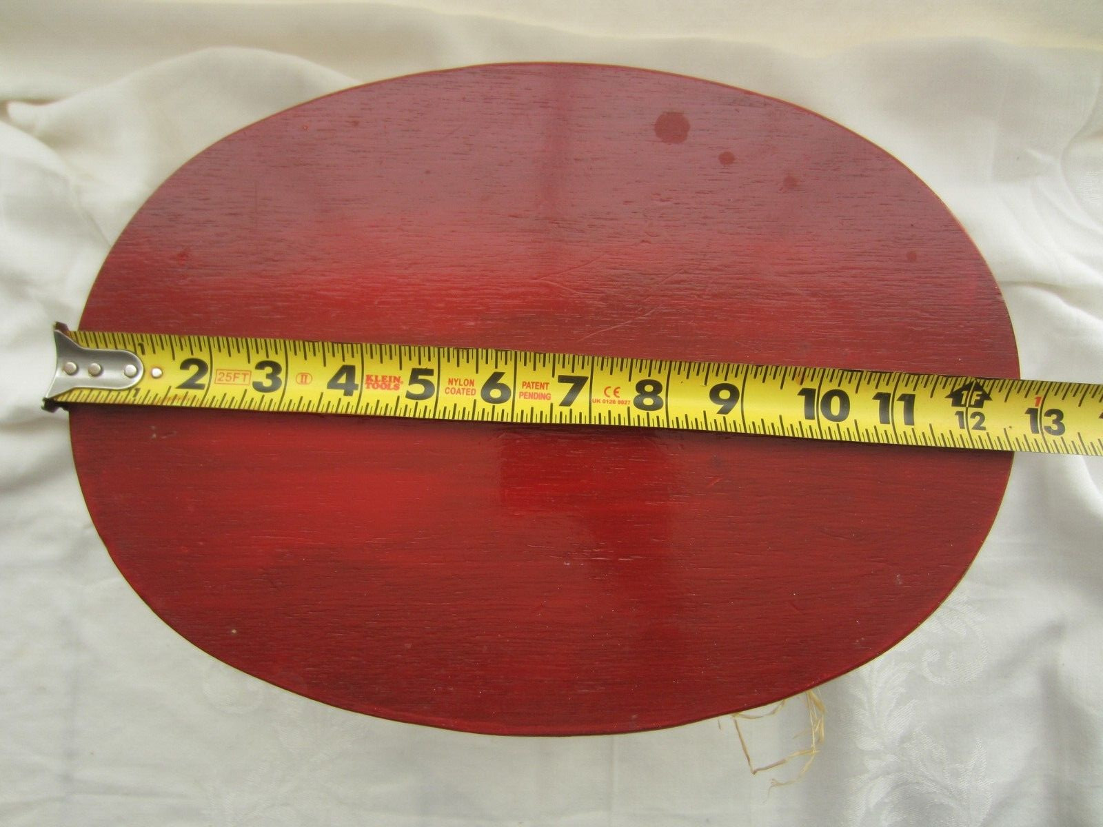 Wooden Red Painted Stool Oval Seat Country Wood Frame Display Stand Spindle Legs