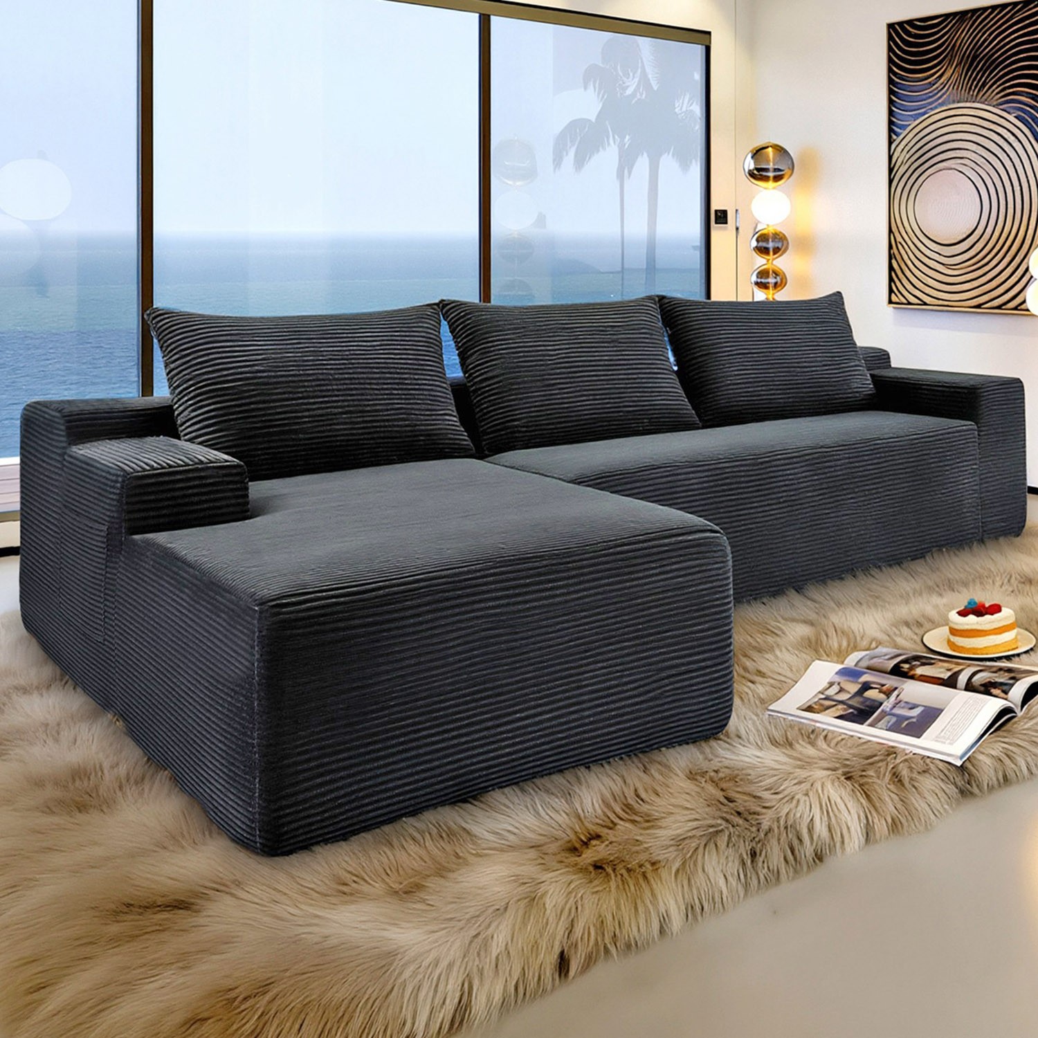 96″ Modular Cloud Sectional Sofa Couch L-Shaped Couch with Chaise Lounge 3 Seat
