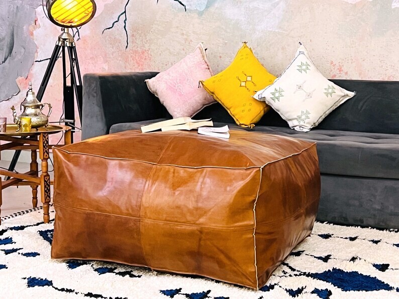 Boho Pouf Unstuffed New Brown Square 30” Vintage Wonderful Handcraft Footrest