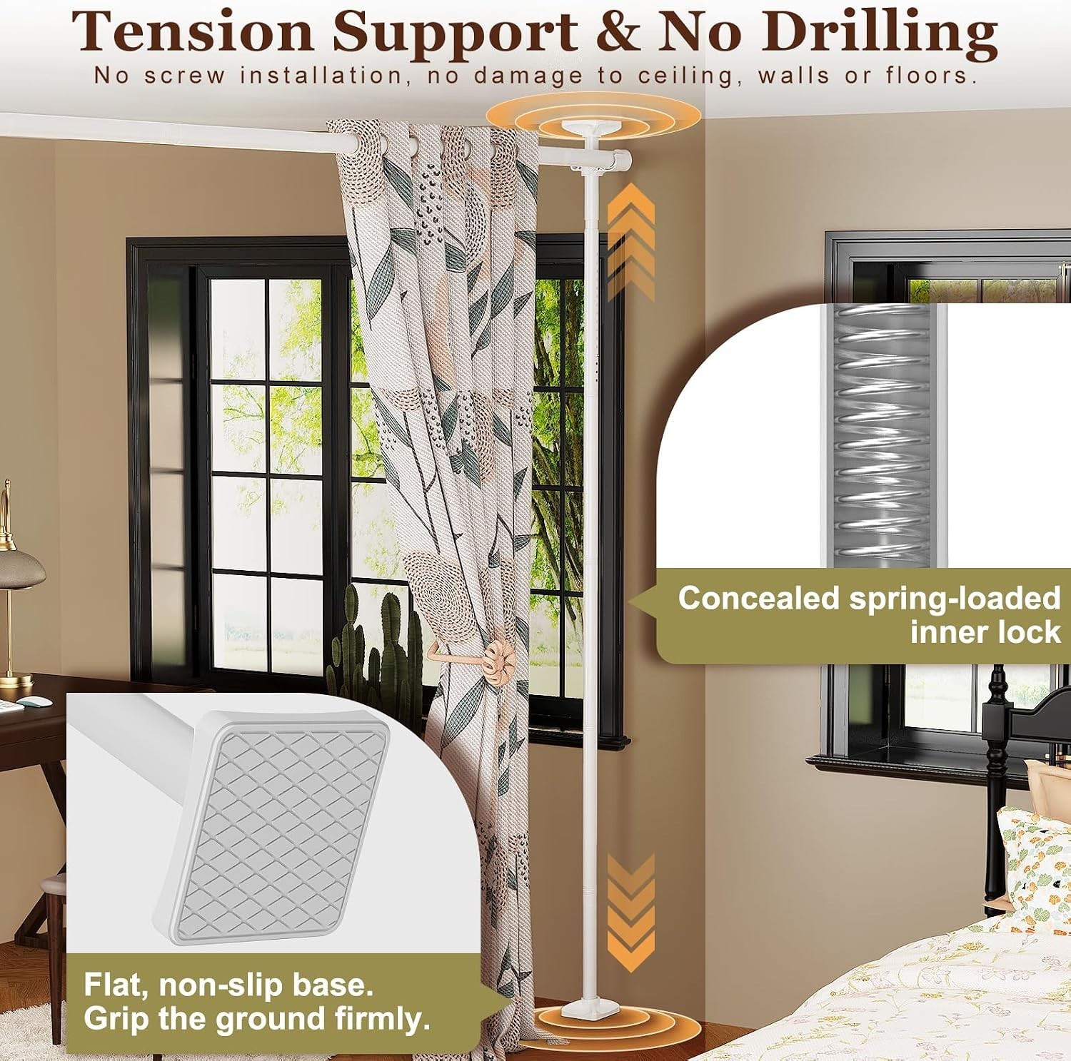 Adjustable Room Divider with Tension Rods for Privacy – No Drilling Required