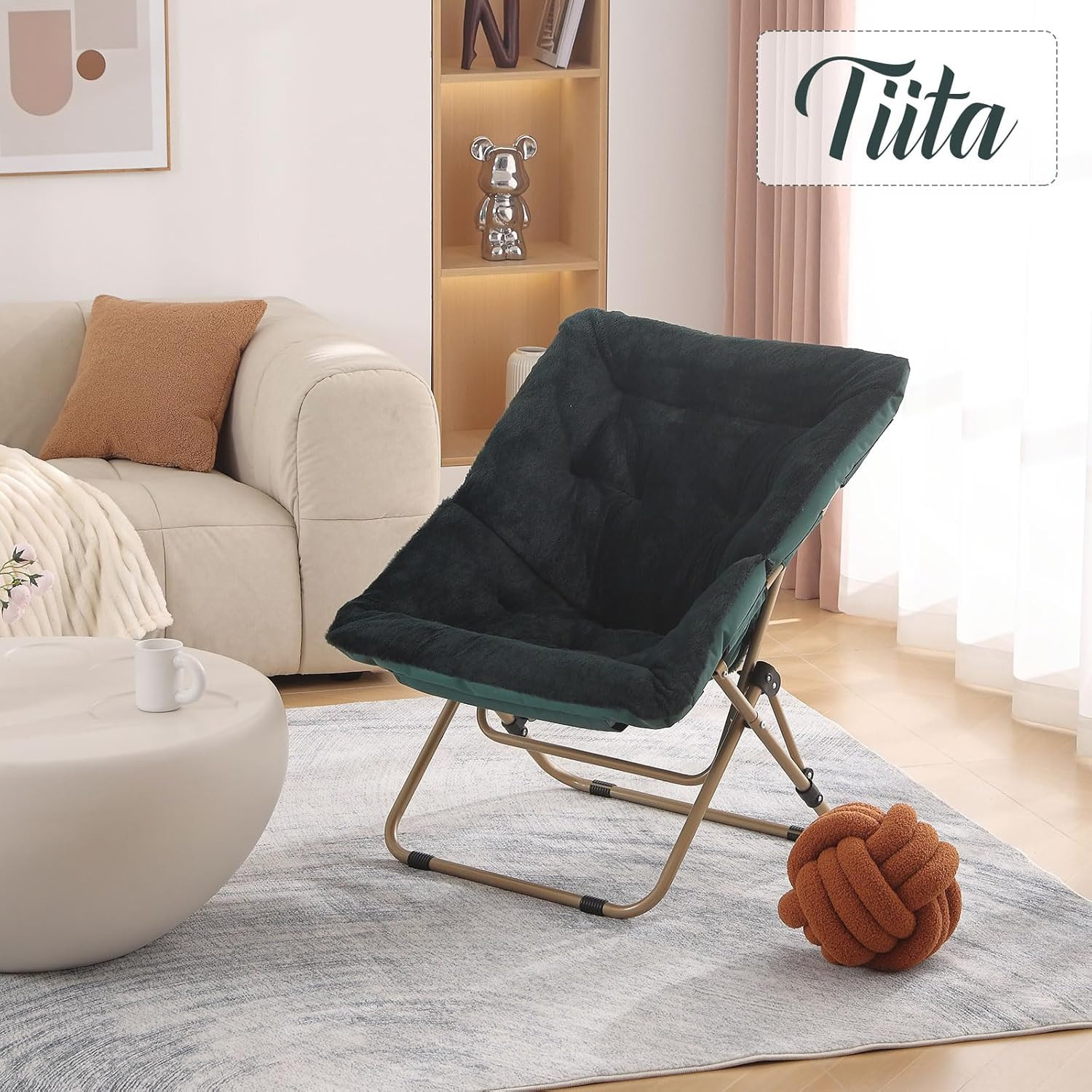 Oversized Faux Fur Saucer Chair – Cozy Folding Lounge Chair for All Ages