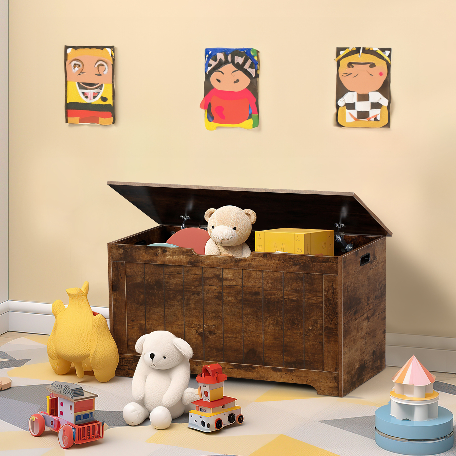 Wooden Chest Storage Large Toys Box Blanket Books Shoes for Bedroom Rustic Brown