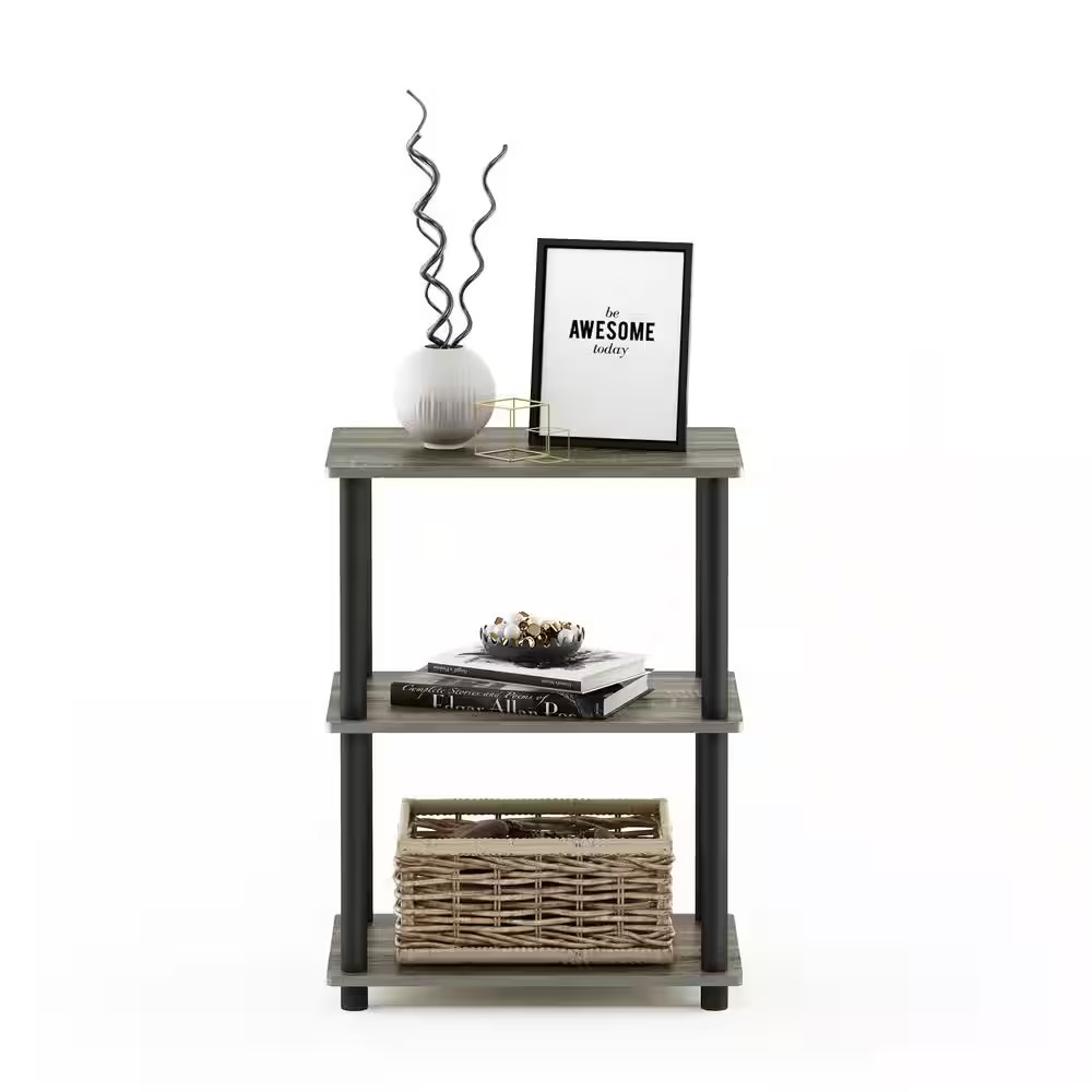 25.04 In. French Oak Gray Plastic 3-Shelf Etagere Bookcase with Open Back
