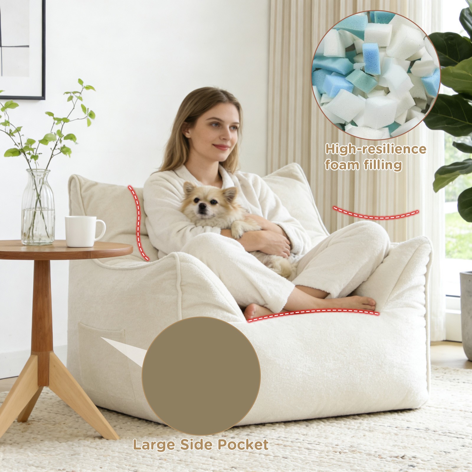 Soft Velvet Bean Bag Chair for Adults Large Comfy Floor Sofa for Gaming Reading