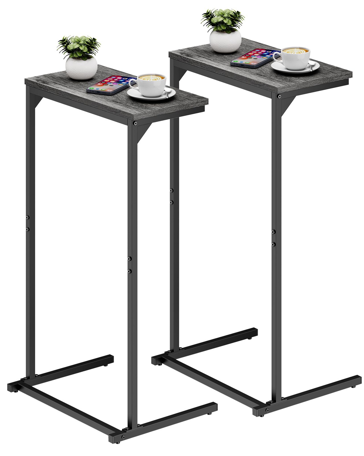 2 PCS C Shaped End Table Small Side Table 28.7 Inch Charcoal Grey TB01BY0712