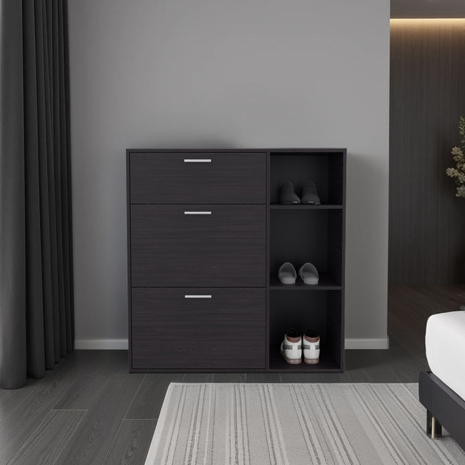 Sierra Shoe Storage Cabinet, 2 Tilt-Out Drawers, 1 Top Drawer, 3 Open Side
