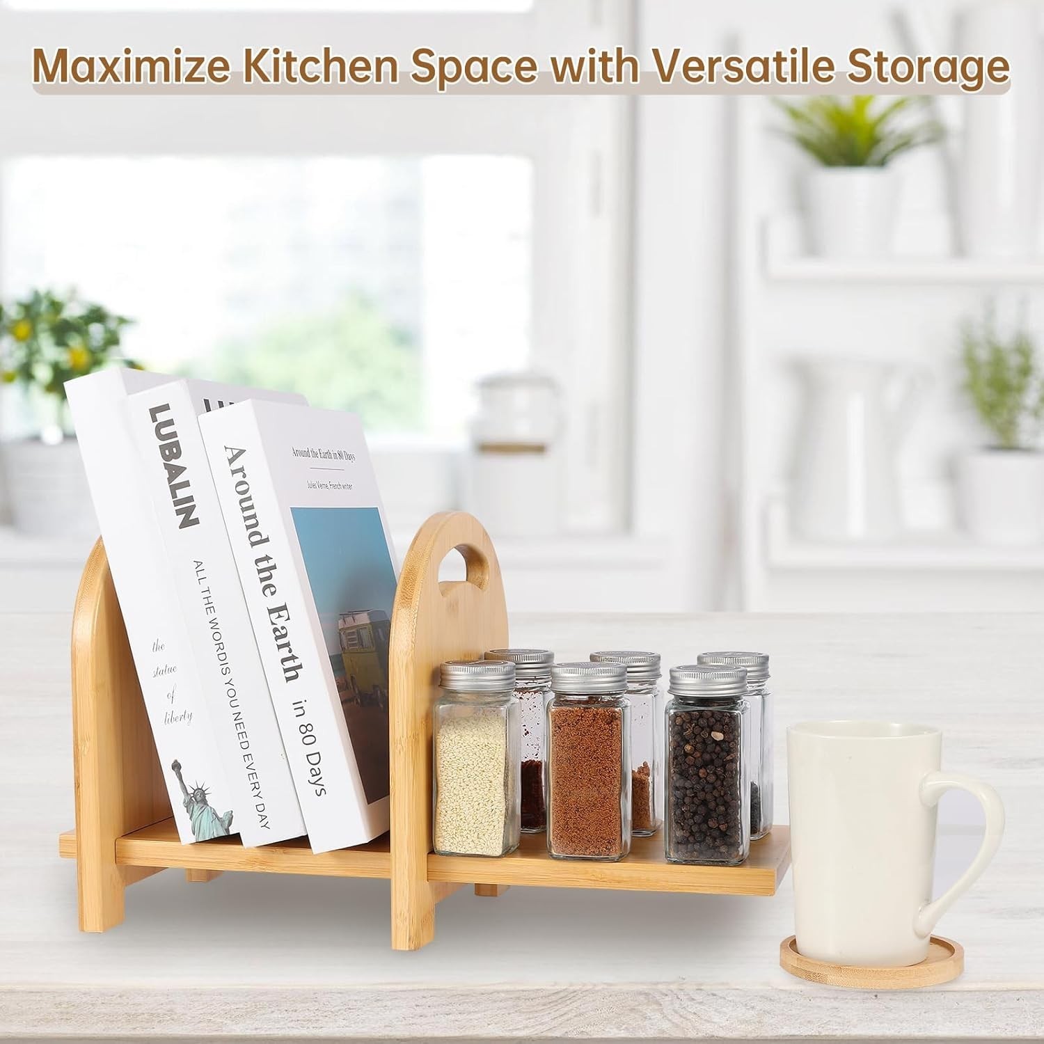 Bamboo Tabletop Bookshelf Expandable Desktop Bookcase No Tools Required