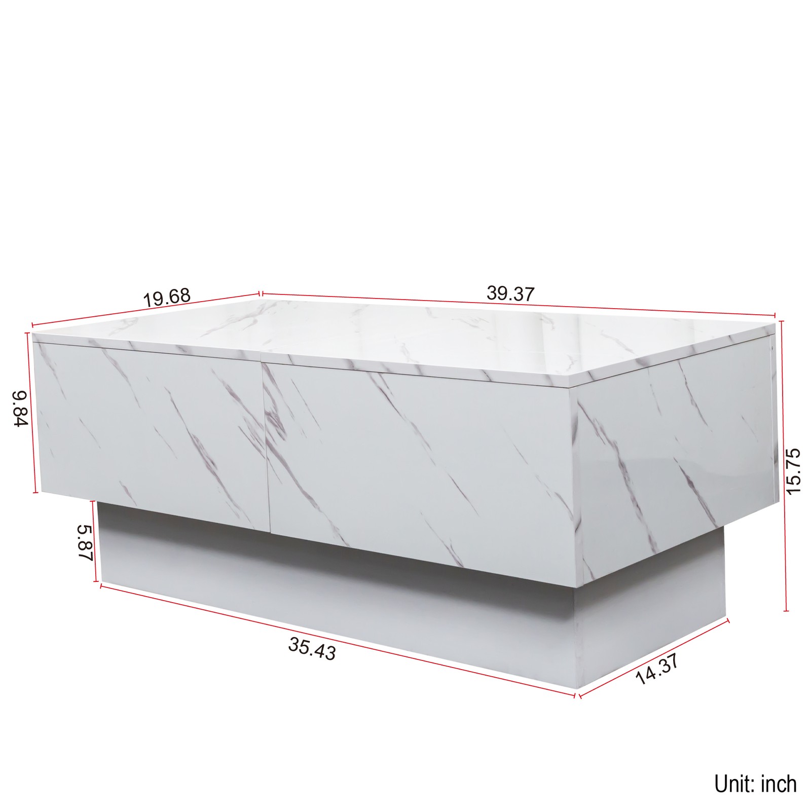 Extendable Coffee Table with Sliding Top & Hidden Storage, White