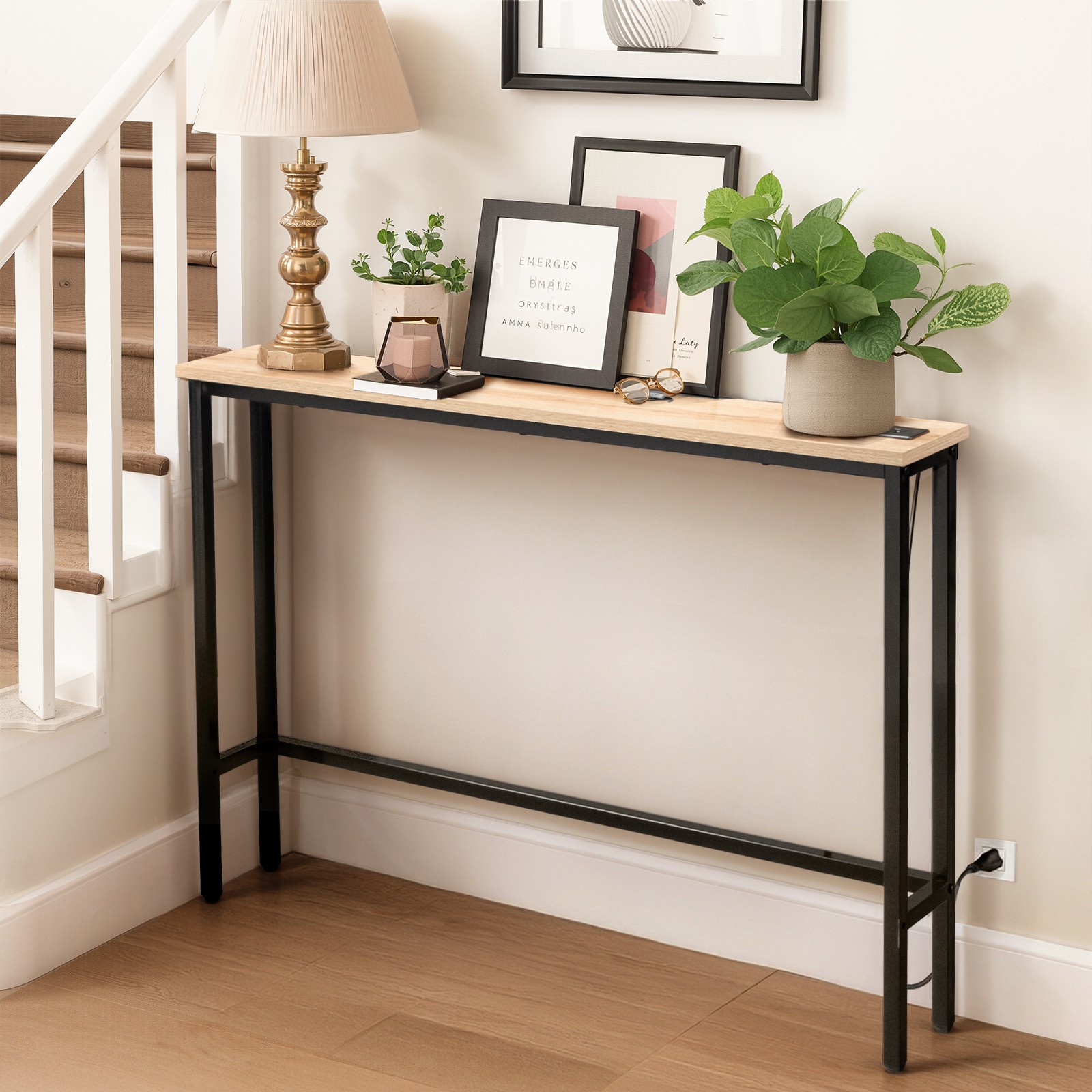 Narrow Console Sofa Table with Power Outlets and USB Ports Skinny Couch Table