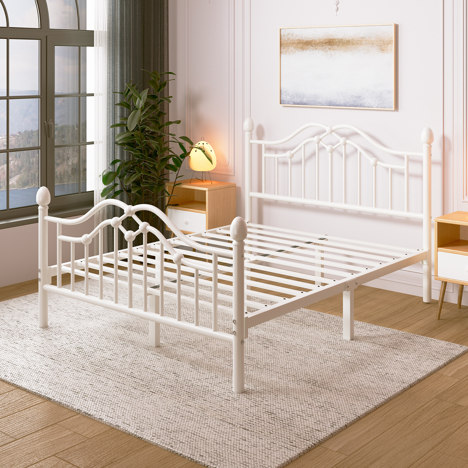 Metal Twin/Full/Queen Size Bed Frame with Headboard and Footboard,Black/White