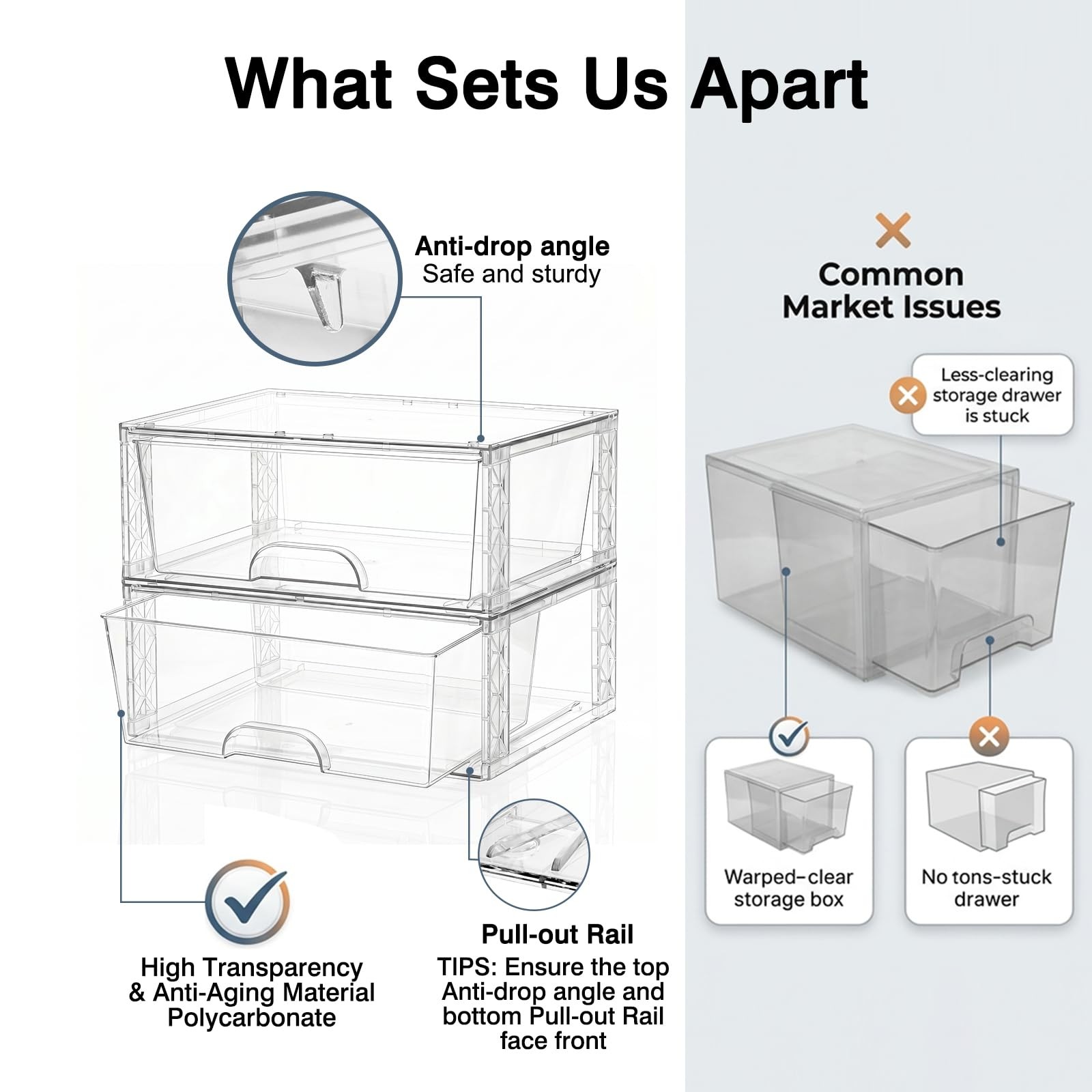 Stackable Storage Drawers X-Large 5.7in Plastic Boxes Storage Bins With Drawe…