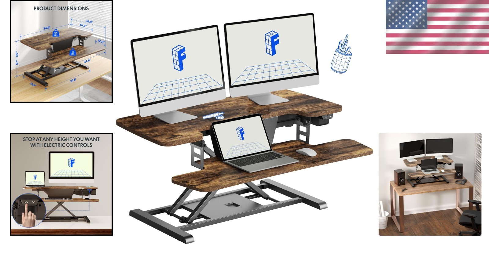 Polished Rustic 35″ Electric Standing Desk Riser – Easy Assembly & Durable Build